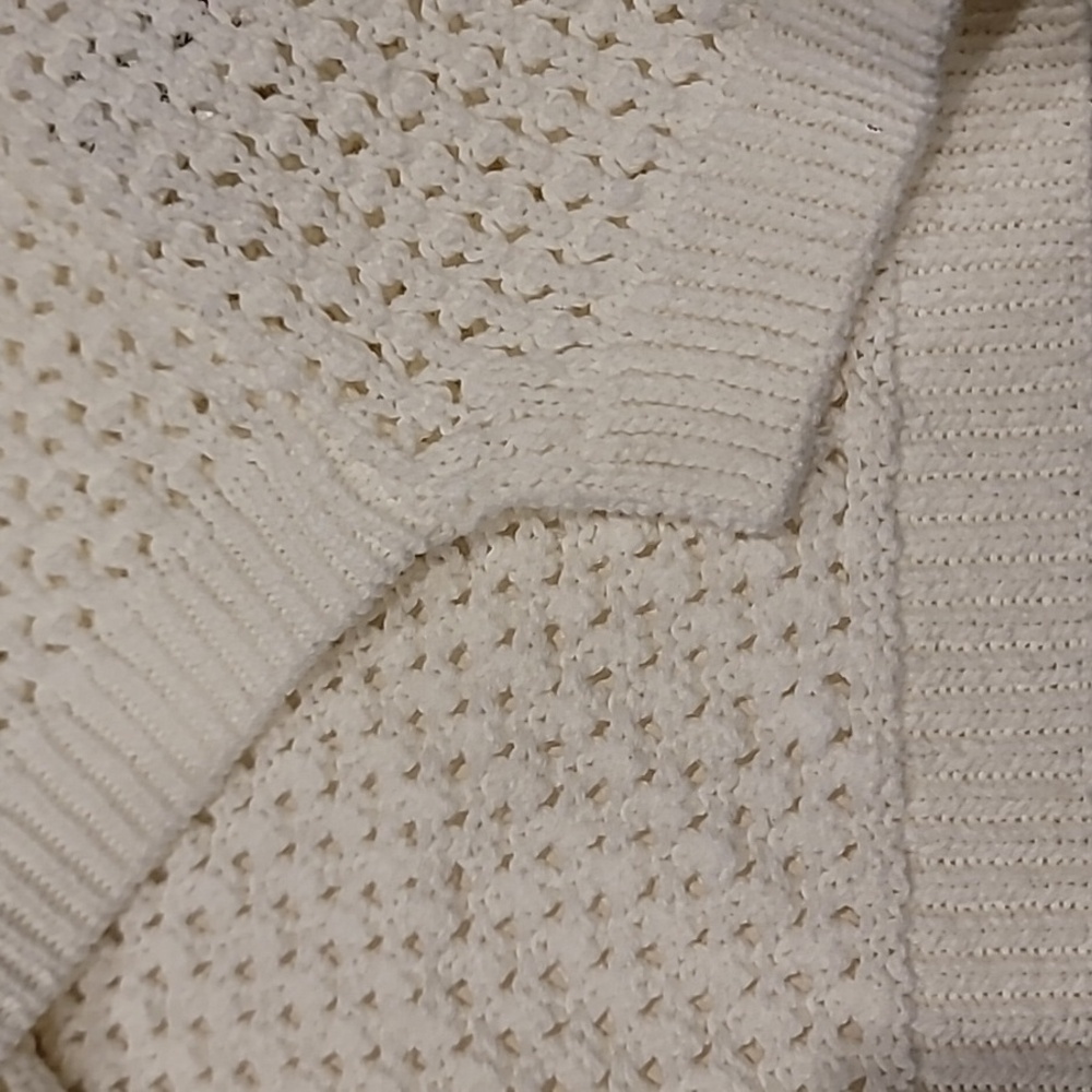 Soft As A Grape Open Knit with Lace-Up Detail Sweater Warm White Medium - Picture 9 of 13